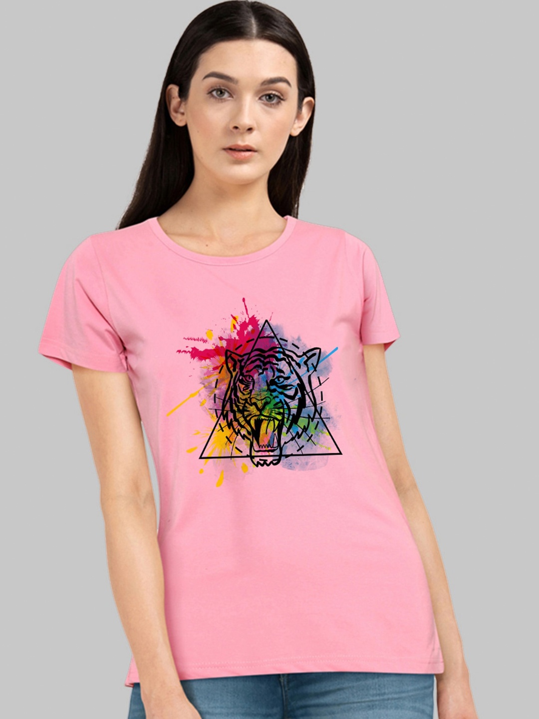 

CHOZI Graphic Printed Short Sleeves Bio Finish Cotton T-shirt, Pink