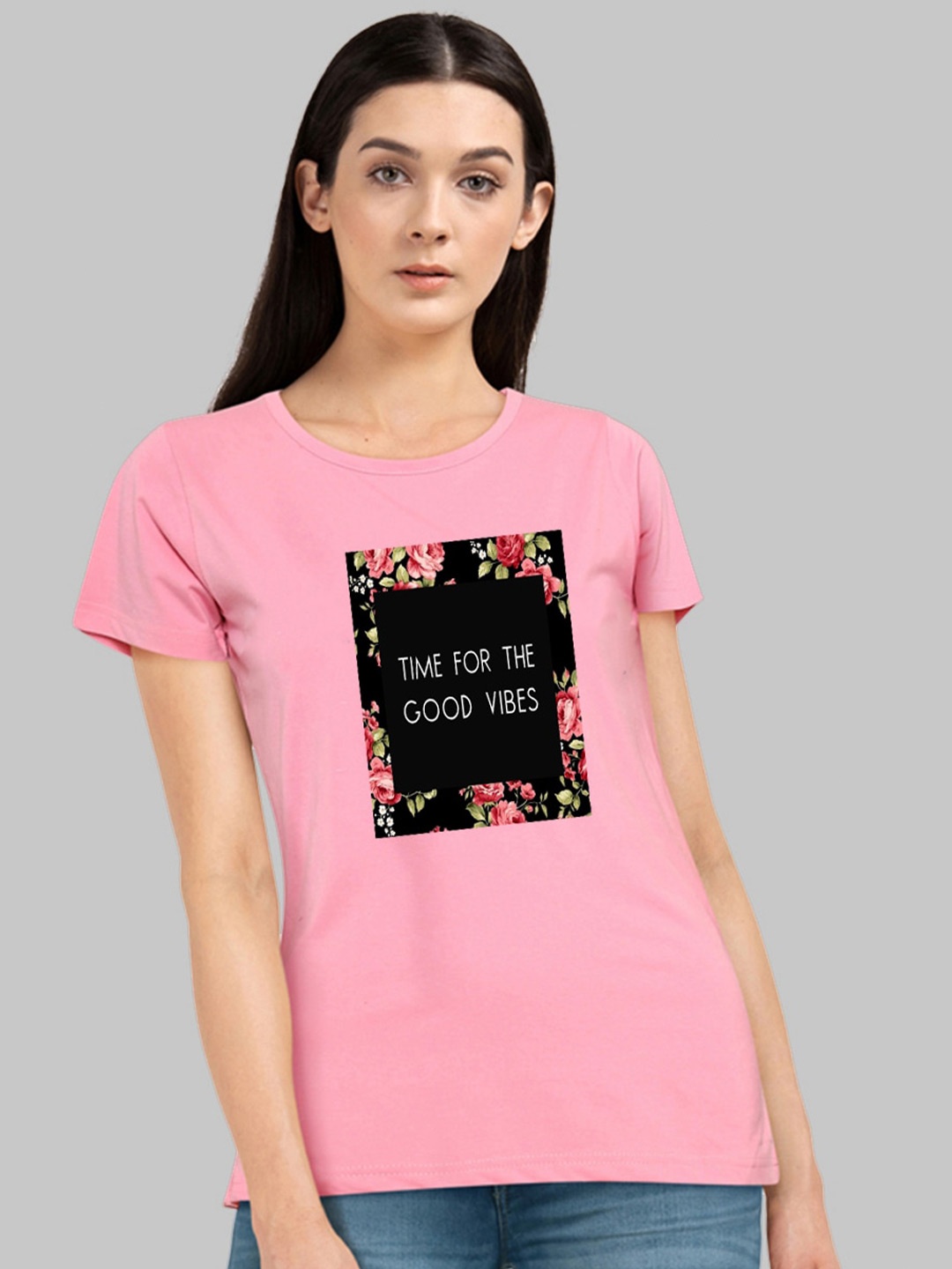 

CHOZI Graphic Printed Short Sleeves Bio Finish Cotton T-shirt, Pink