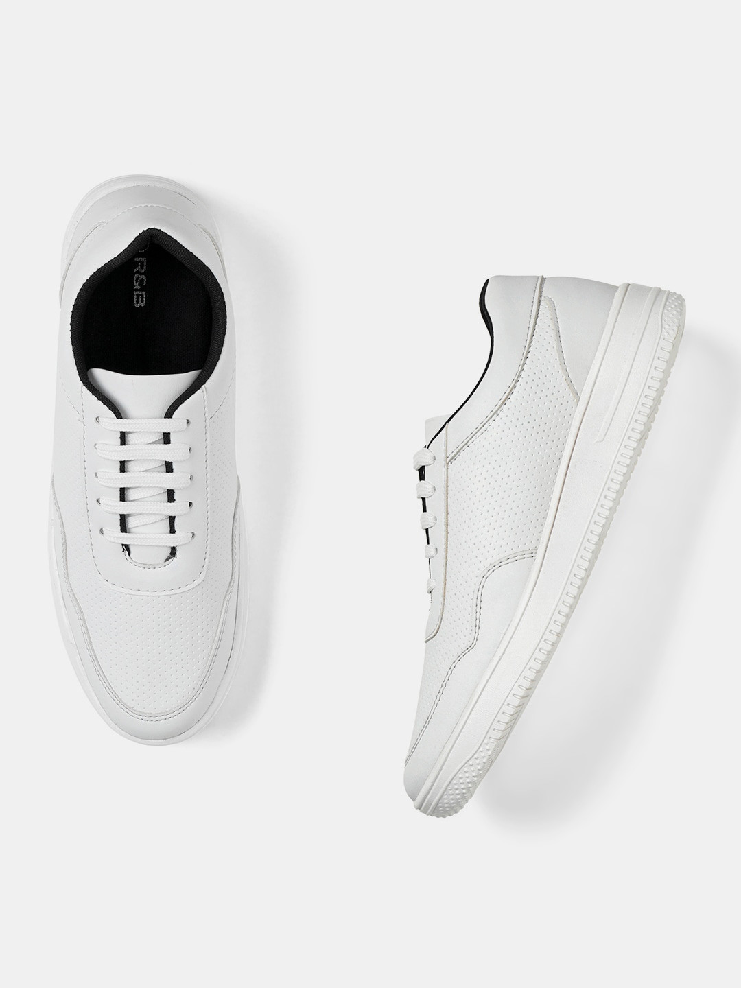 

R&B Men Textured Lace-Up Sneakers, White