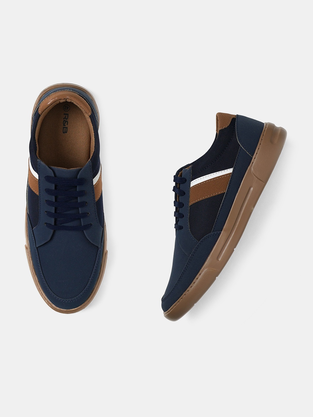 

R&B Men Colourblocked PU Lace-Up Sneakers, Navy blue