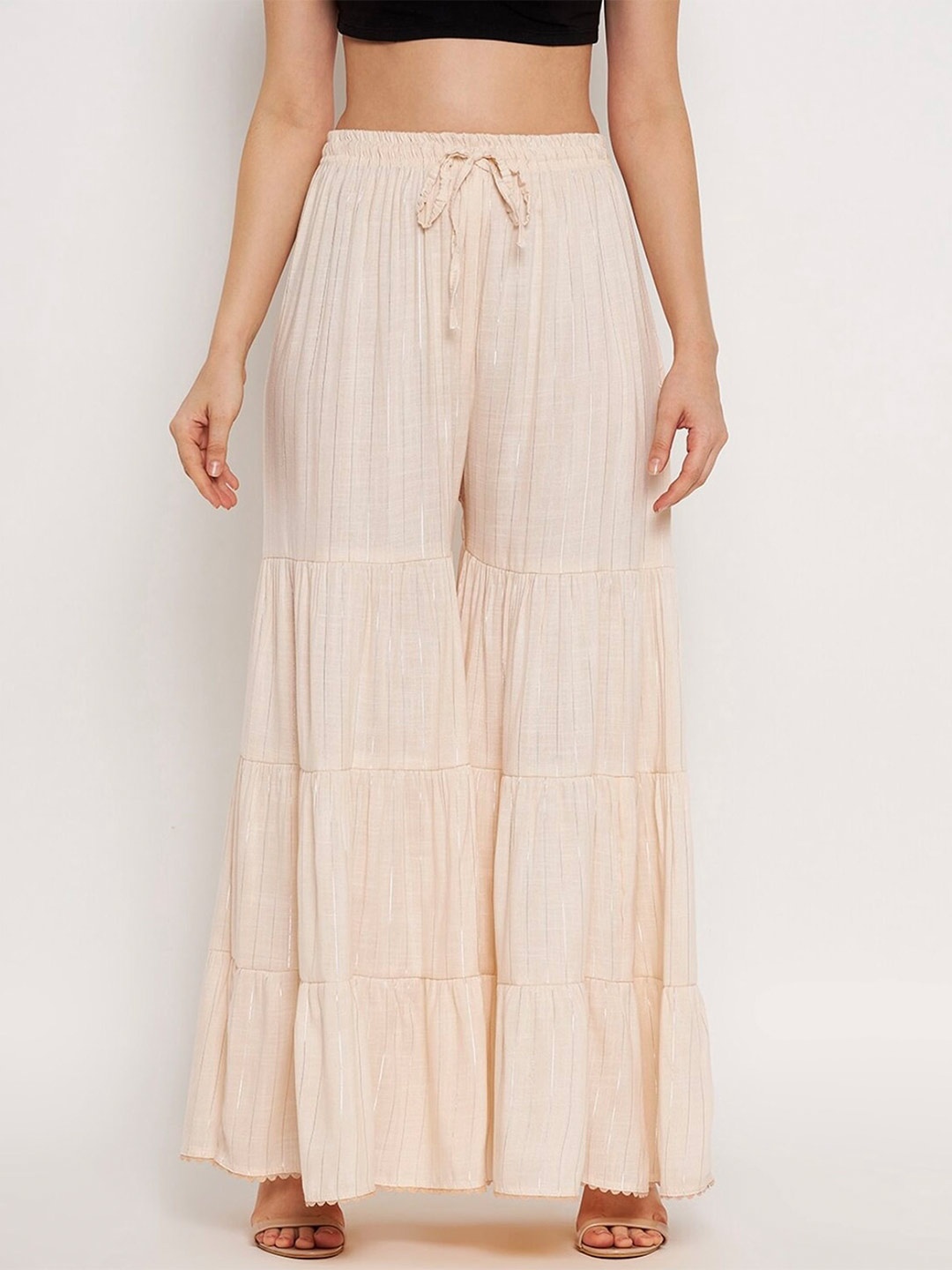 

BCZ Style Women Flared Palazzos, Beige