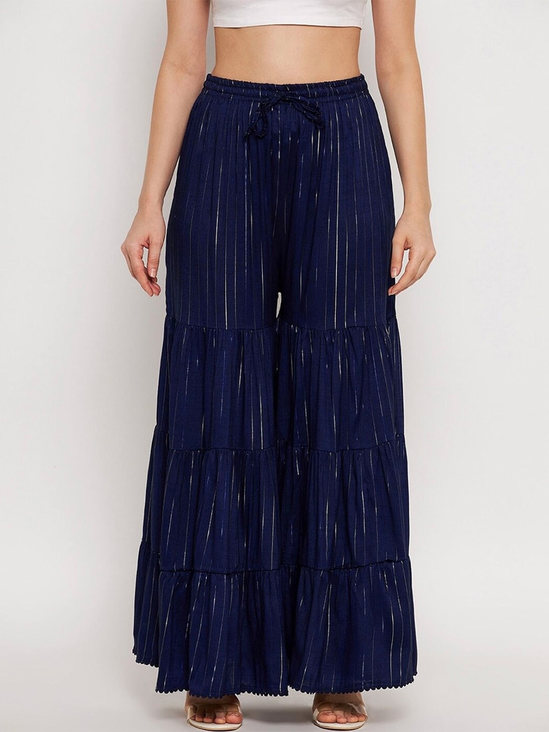 

BCZ Style Women Striped Flared Palazzos, Navy blue