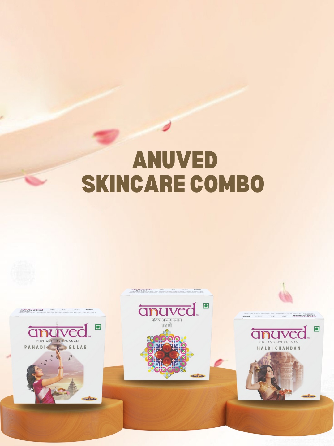 

Anuved Set of 3 Herbal Soaps 125g each - Utane + Haldi Chandan + Pahahdi Gulab, White