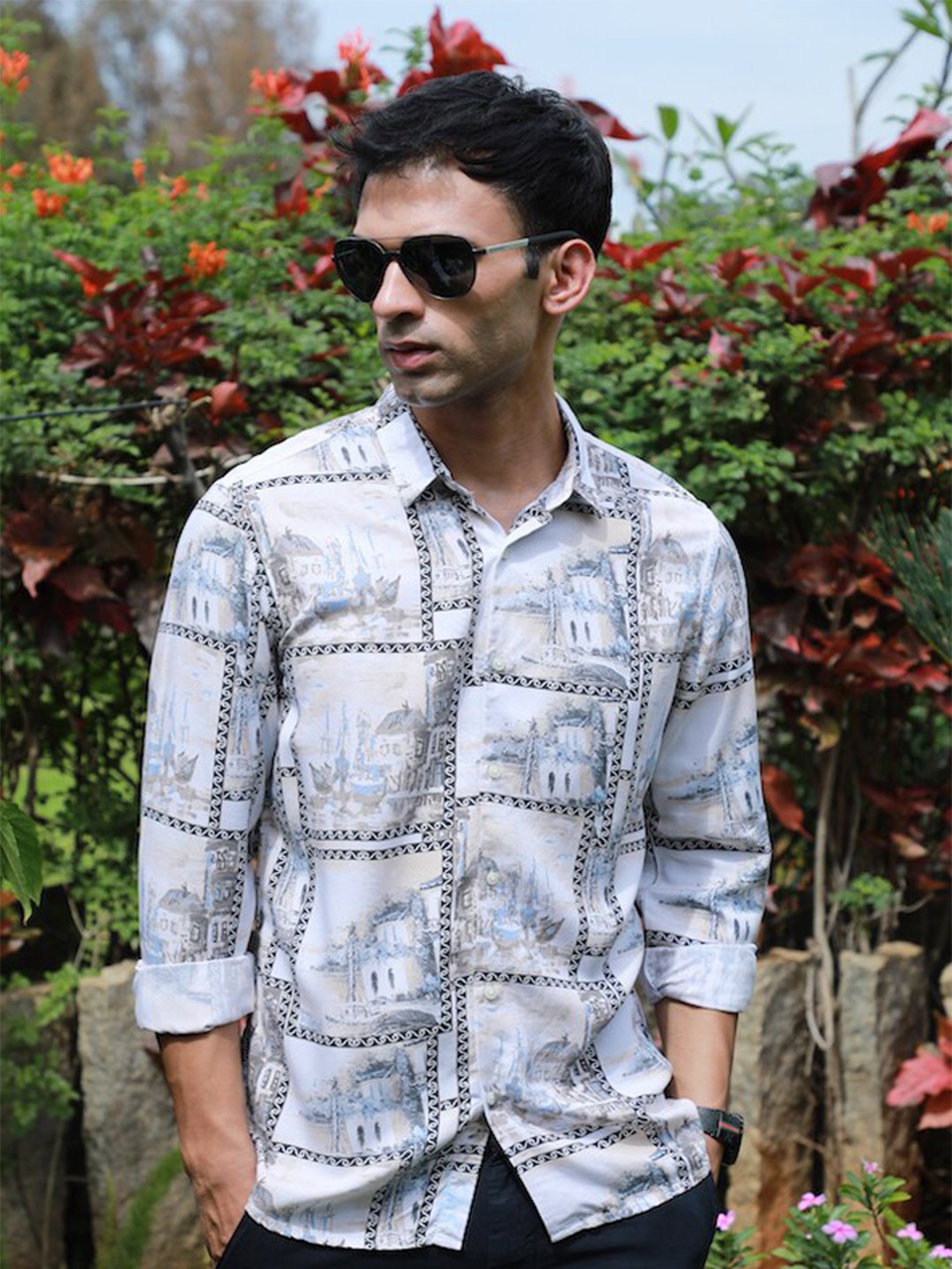 

POE Smart Slim Fit Graphic Printed Casual Shirt, White