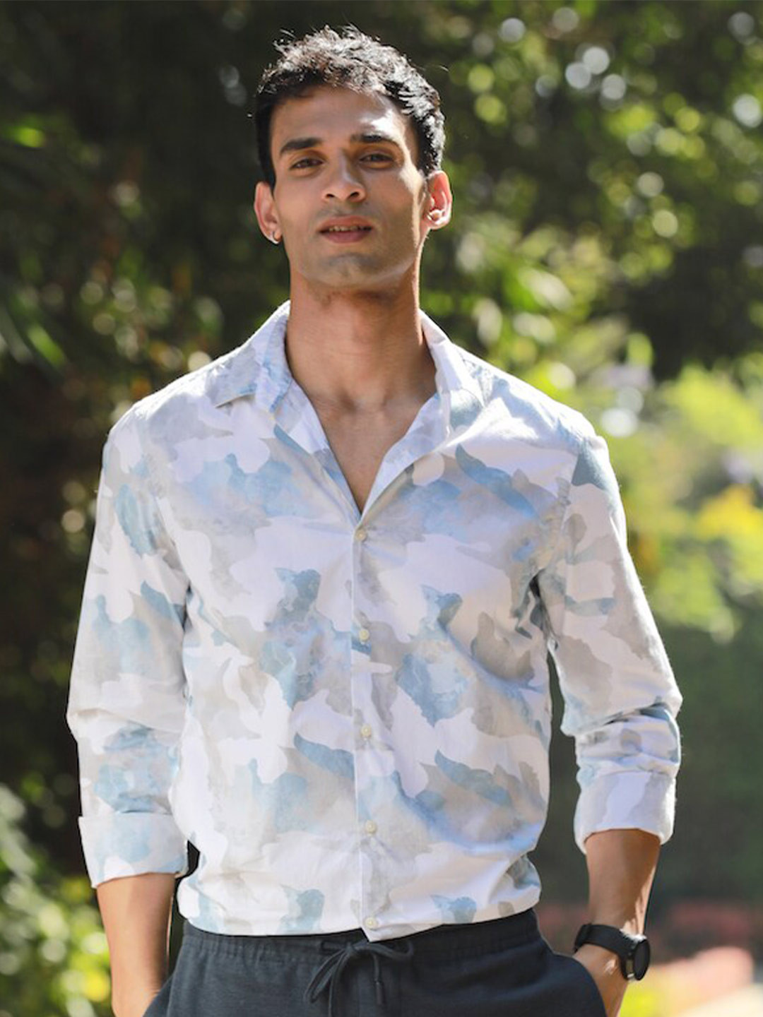 

POE Smart Slim Fit Abstract Printed Pure Cotton Casual Shirt, Blue