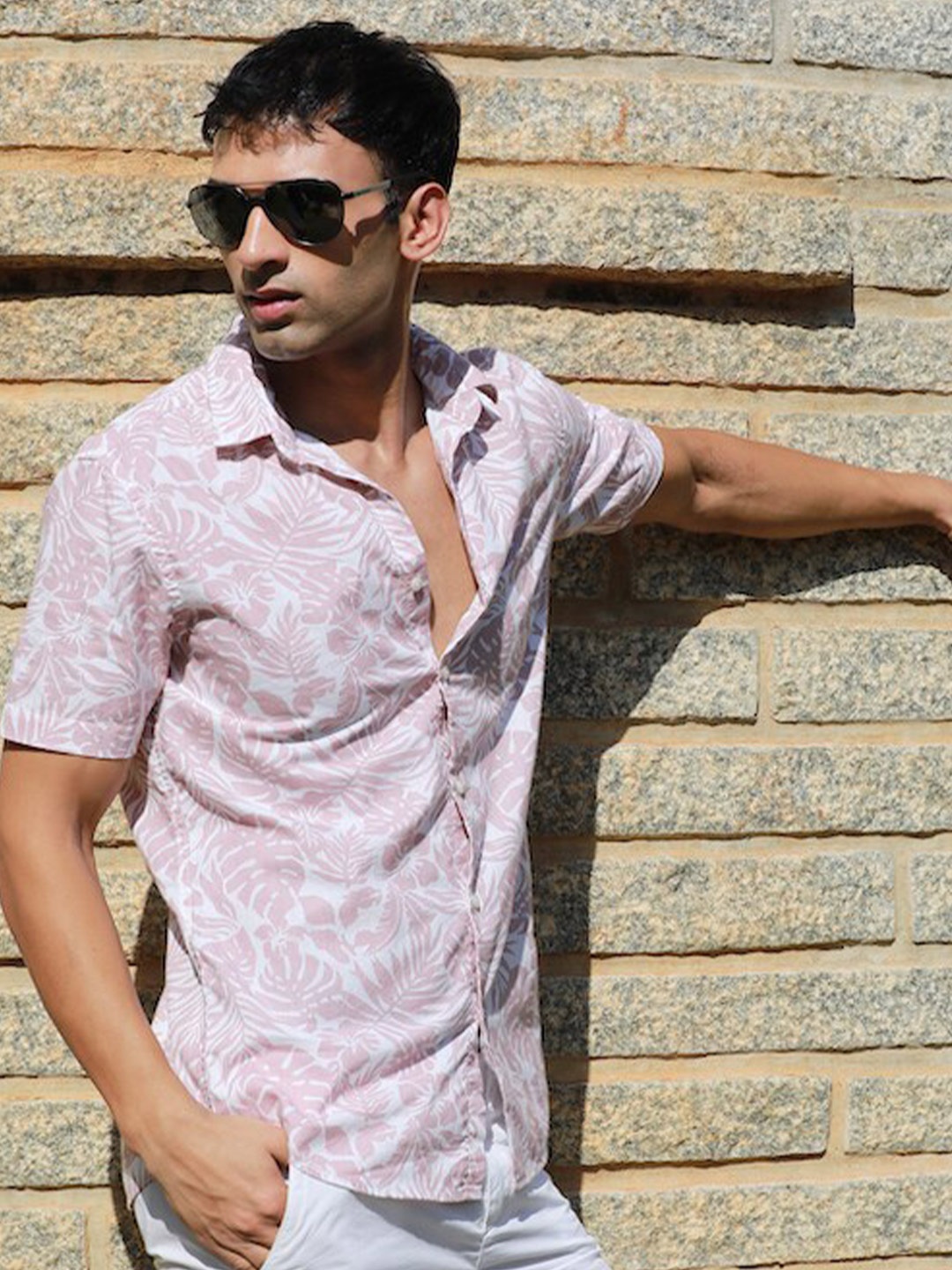 

POE Smart Slim Fit Floral Printed Pure Cotton Casual Shirt, Pink