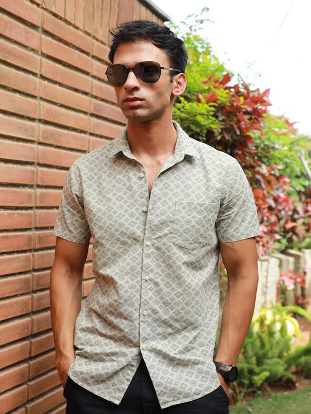 

POE Ethnic Printed Smart Slim Fit Casual Shirt, Grey