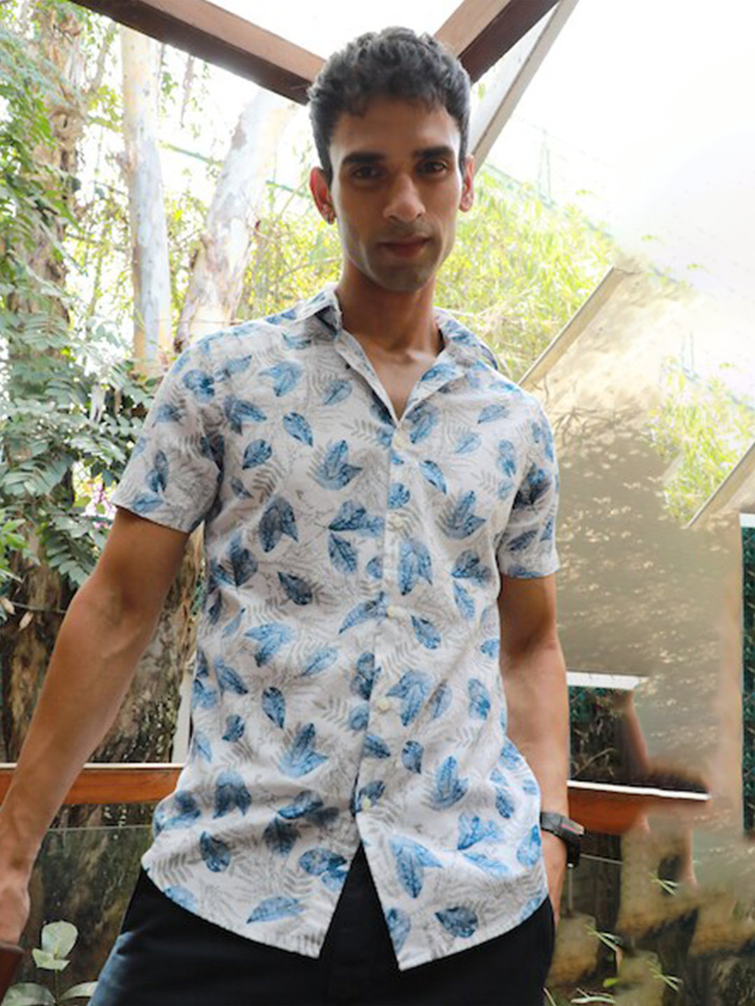 

POE Smart Slim Fit Floral Printed Casual Shirt, Blue