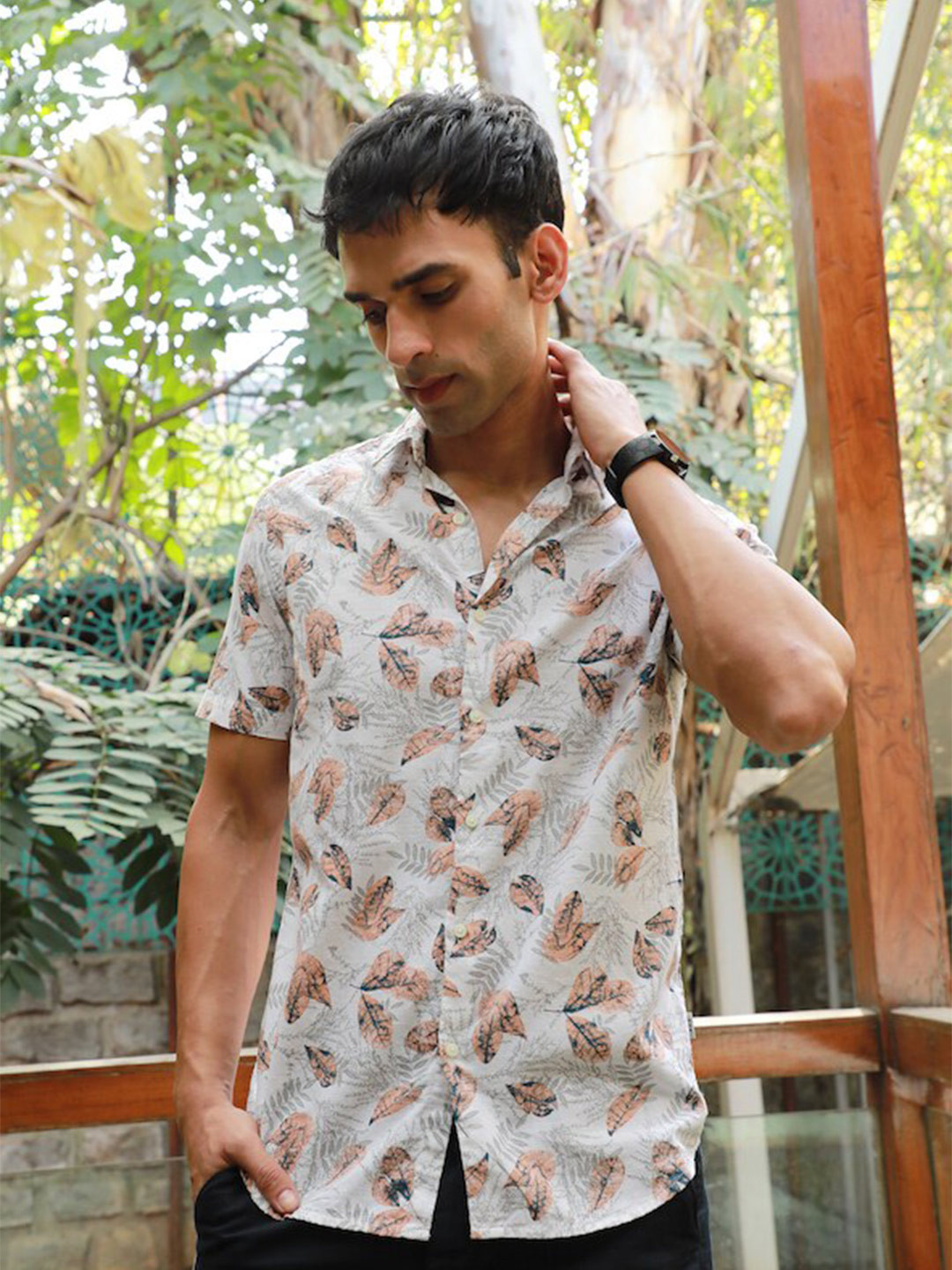 

POE Smart Slim Fit Floral Printed Casual Shirt, Orange