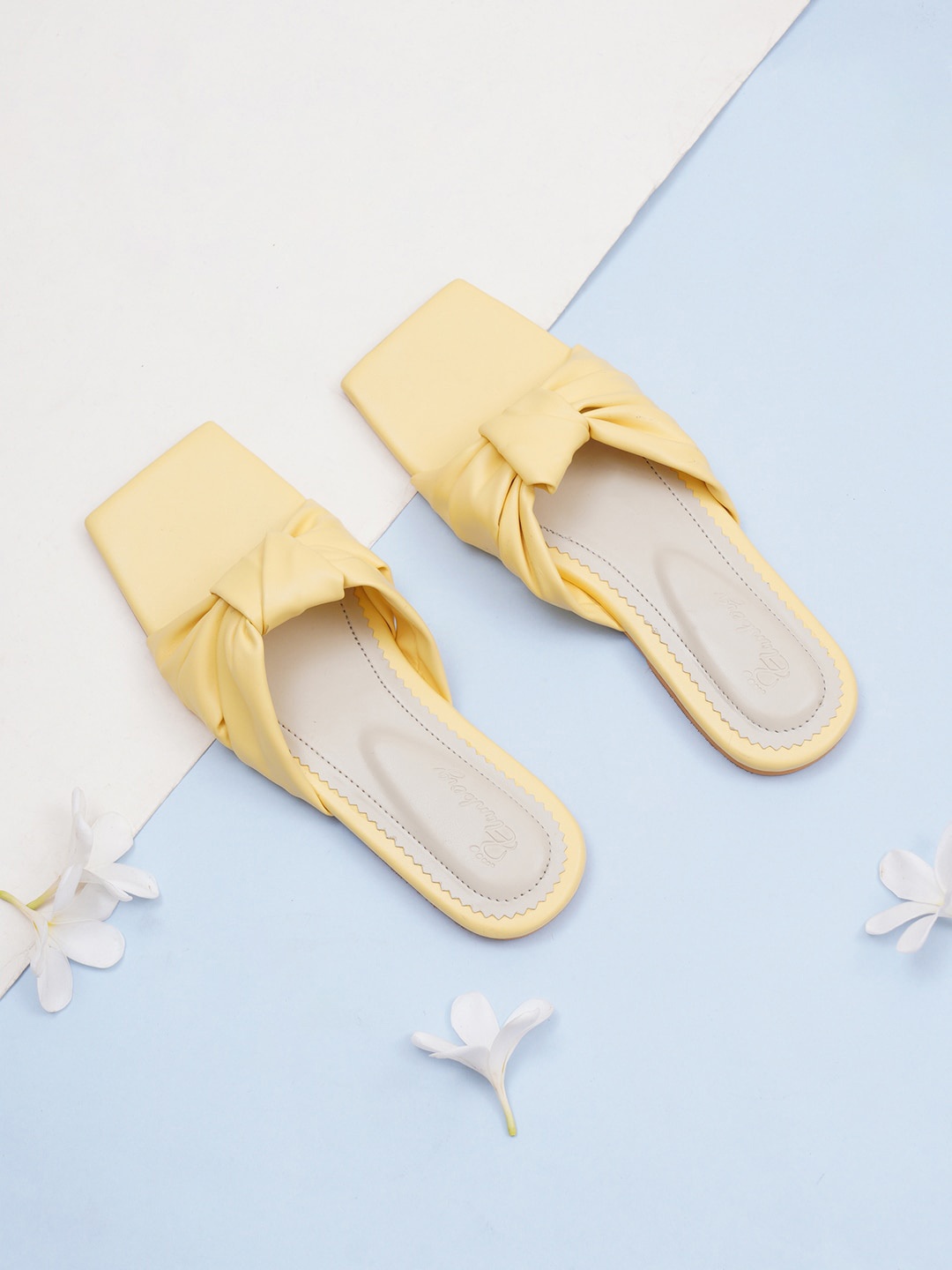 

ELANBERG Knotted Strap Open Toe Flats, Yellow