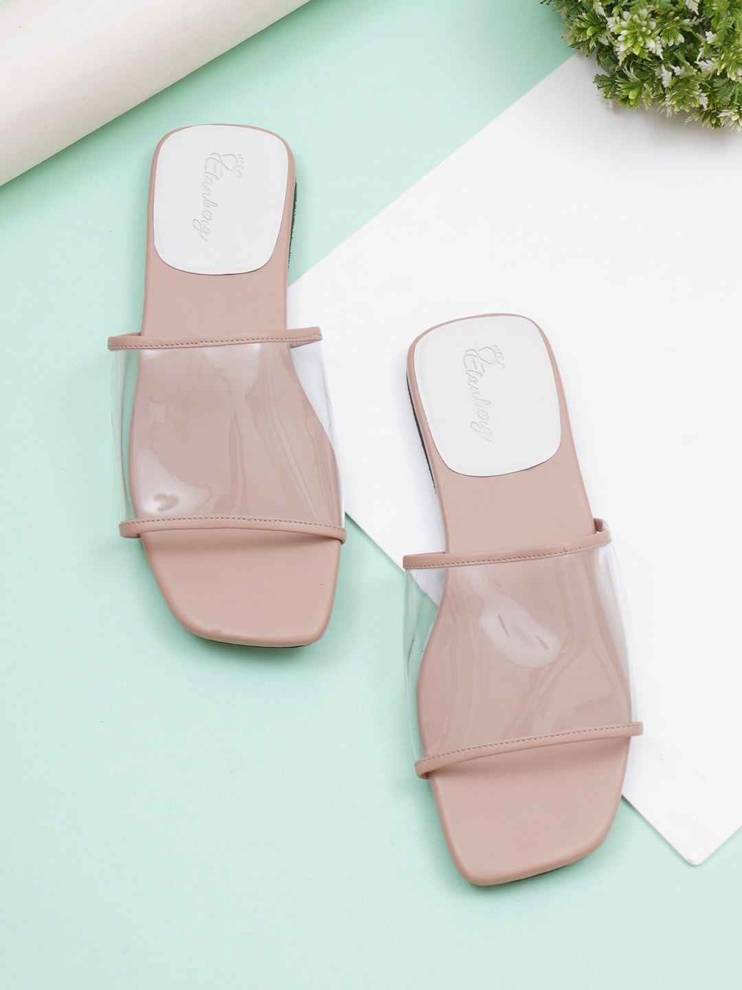 

ELANBERG Synthetic Leather Open Toe Flats, Pink