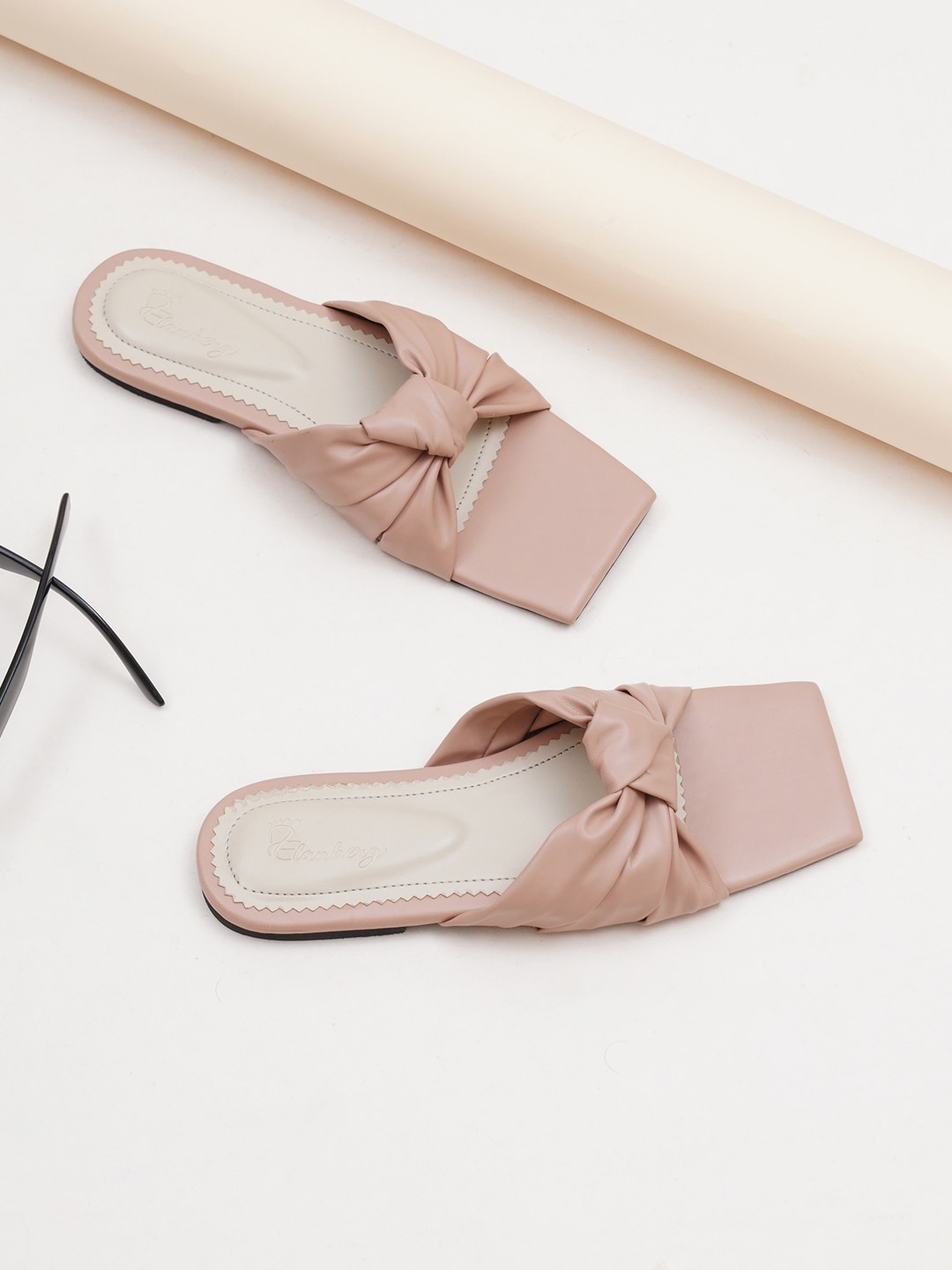 

ELANBERG Synthetic Leather Open Toe Flats, Pink