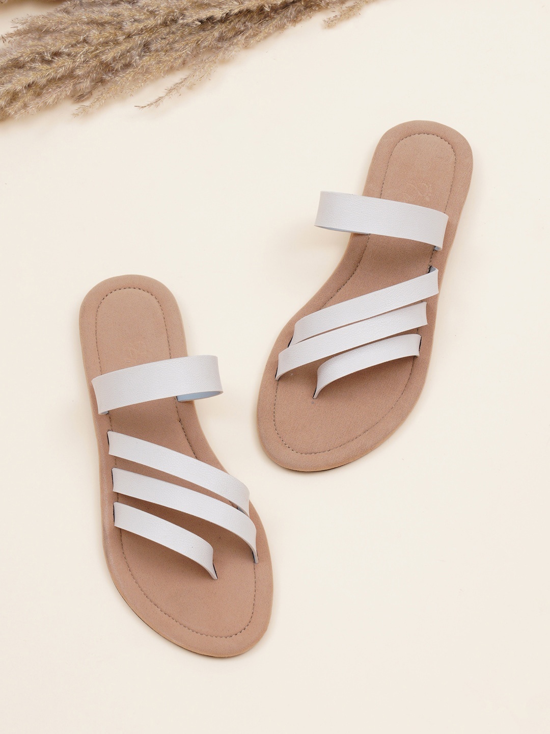 

ELANBERG Synthetic Leather Open Toe Flats, White