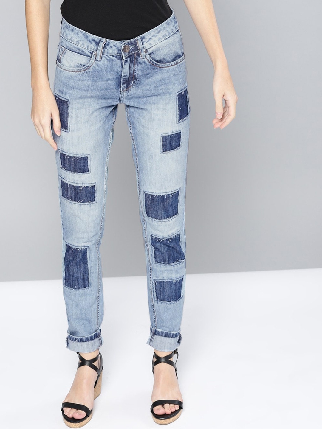 

Mast & Harbour Women Blue Mid-Rise Highly Distressed Heavy Fade Jeans