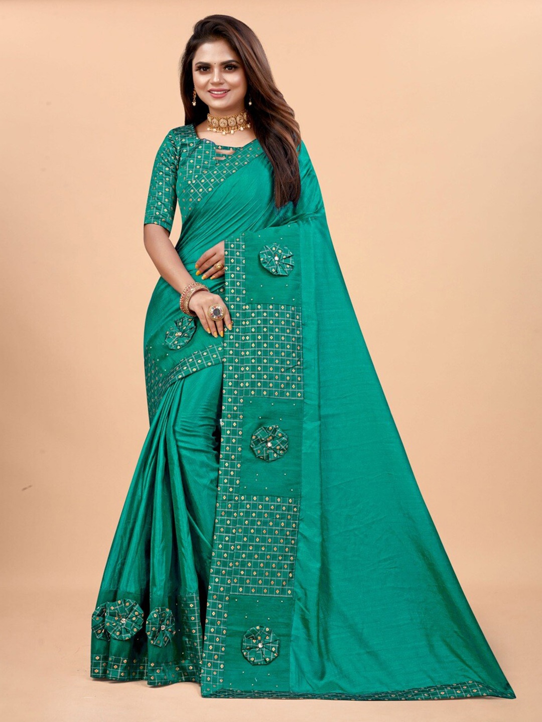 

AVANTIKA FASHION Zari Banarasi Saree, Sea green