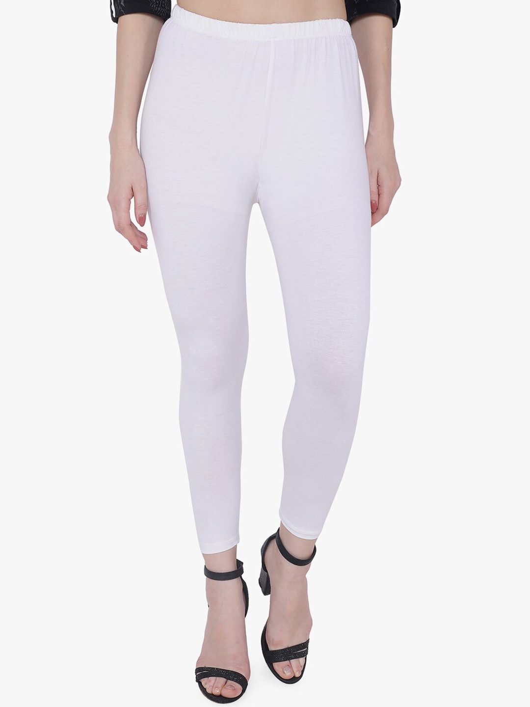 

TRASA Women Cotton Slim-Fit Ankle-Length Leggings, White