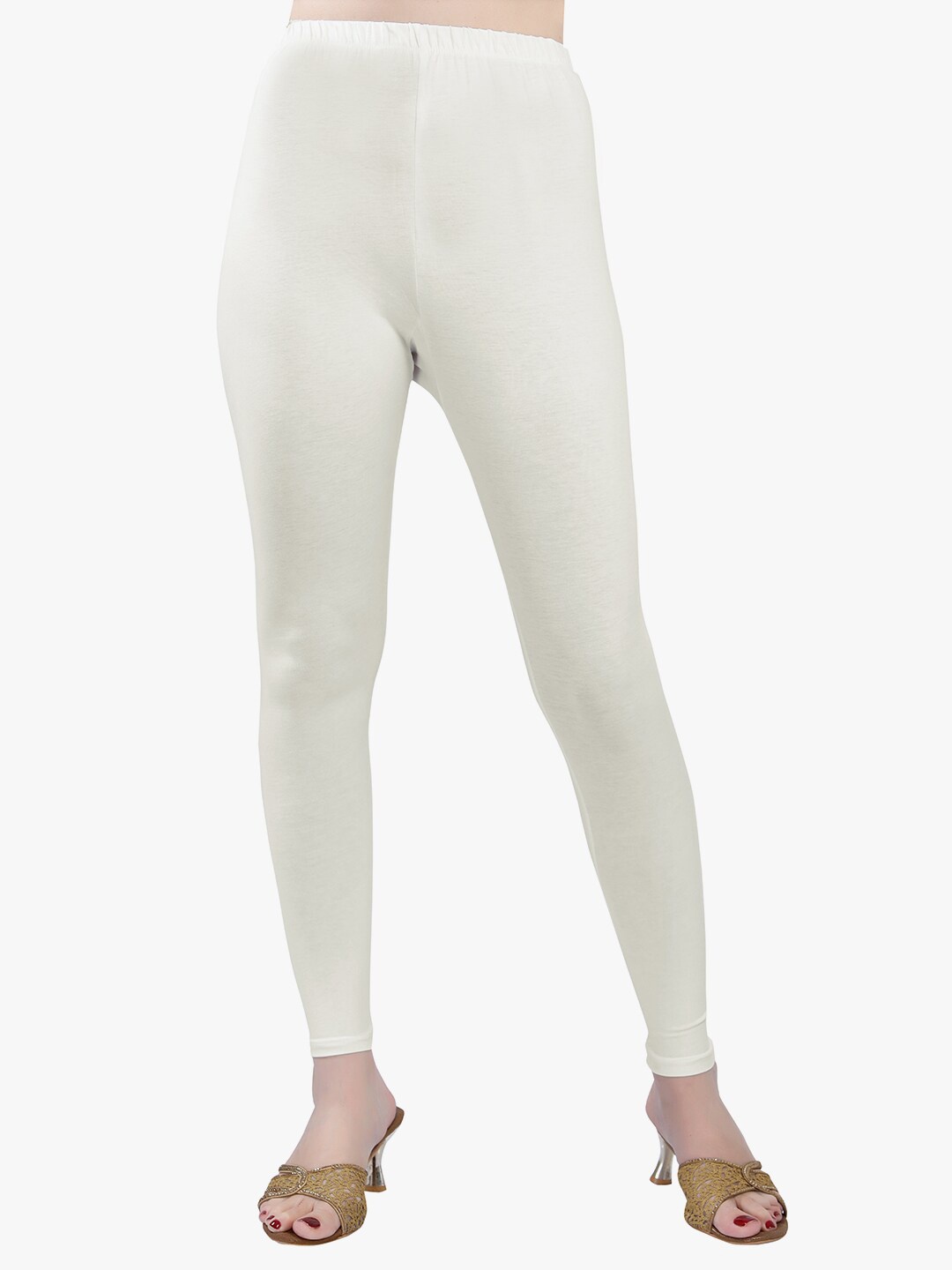 

TRASA Slim Fit Cotton Ankle-Length Leggings, Off white