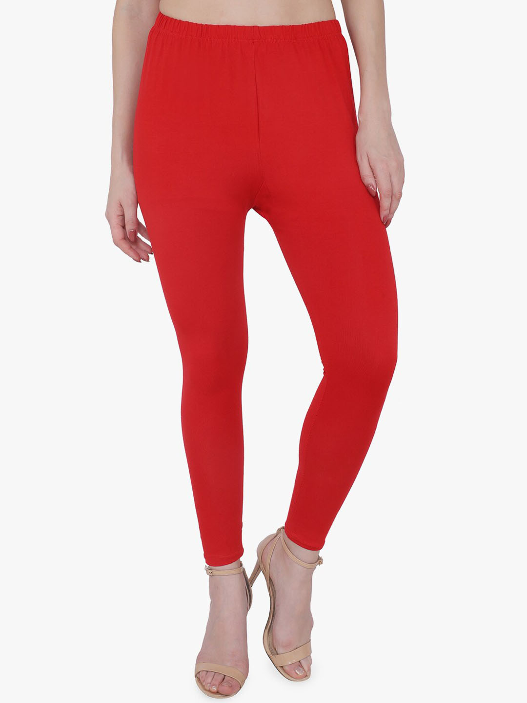 

TRASA Women Slim-Fit Ankle-Length Cotton Leggings, Red