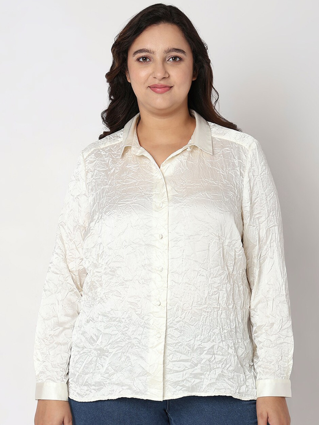 

VERO MODA CURVE Spread Collar Opaque Casual Shirt, White