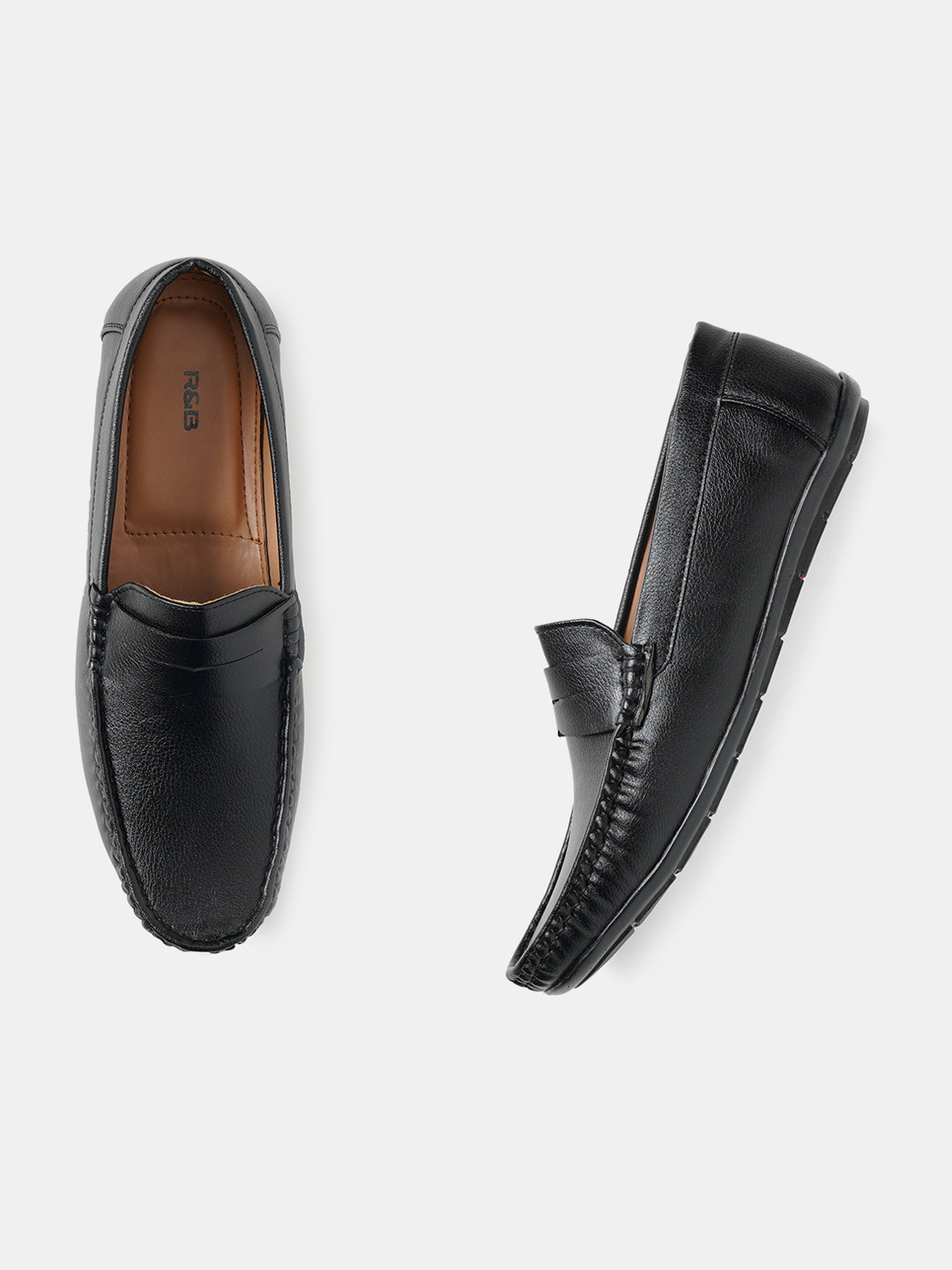 

R&B Men Textured Padded Insole Penny Loafers, Black