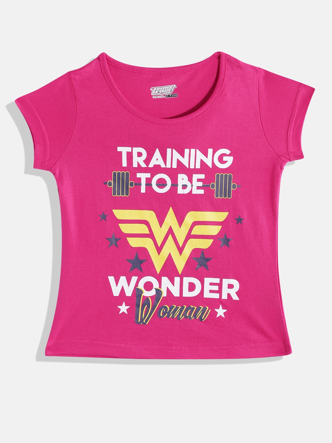 

Eteenz Girls Typography & Wonder Woman Printed Cotton T-shirt, Fuchsia
