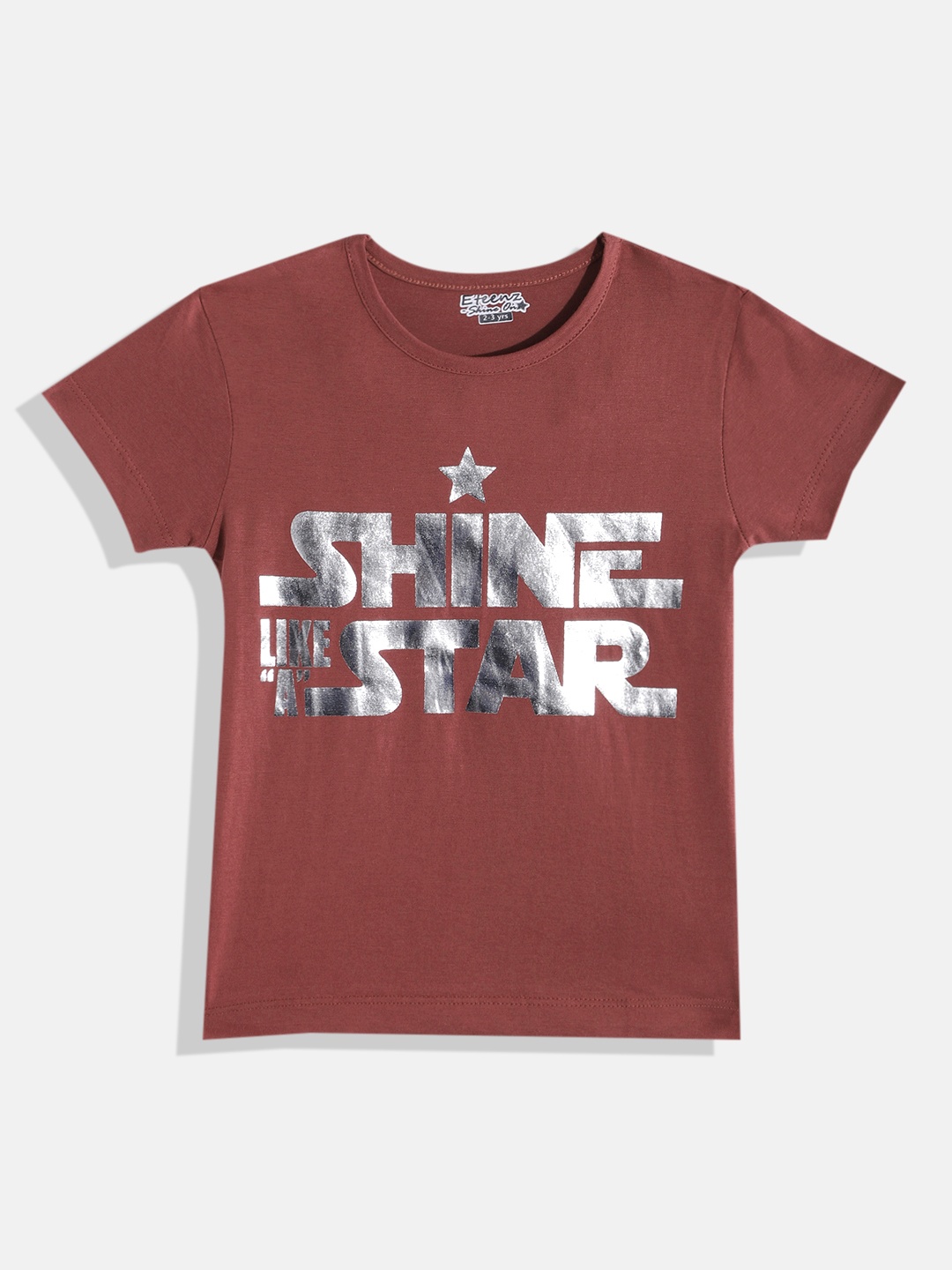 

Eteenz Girls Typography Printed Cotton T-shirt, Brown