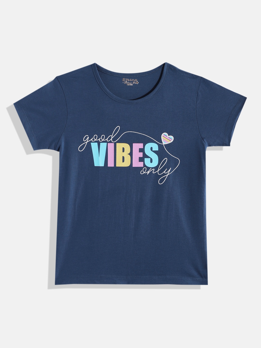 

Eteenz Girls Typography Printed Cotton T-shirt, Navy blue
