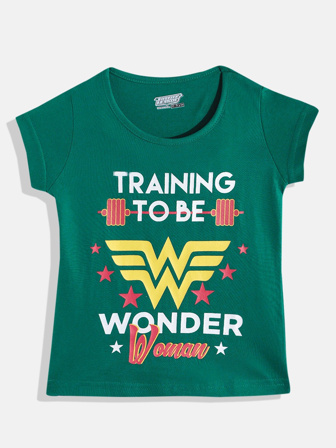 

Eteenz Girls Cotton Wonder Woman & Typography Printed T-shirt, Green