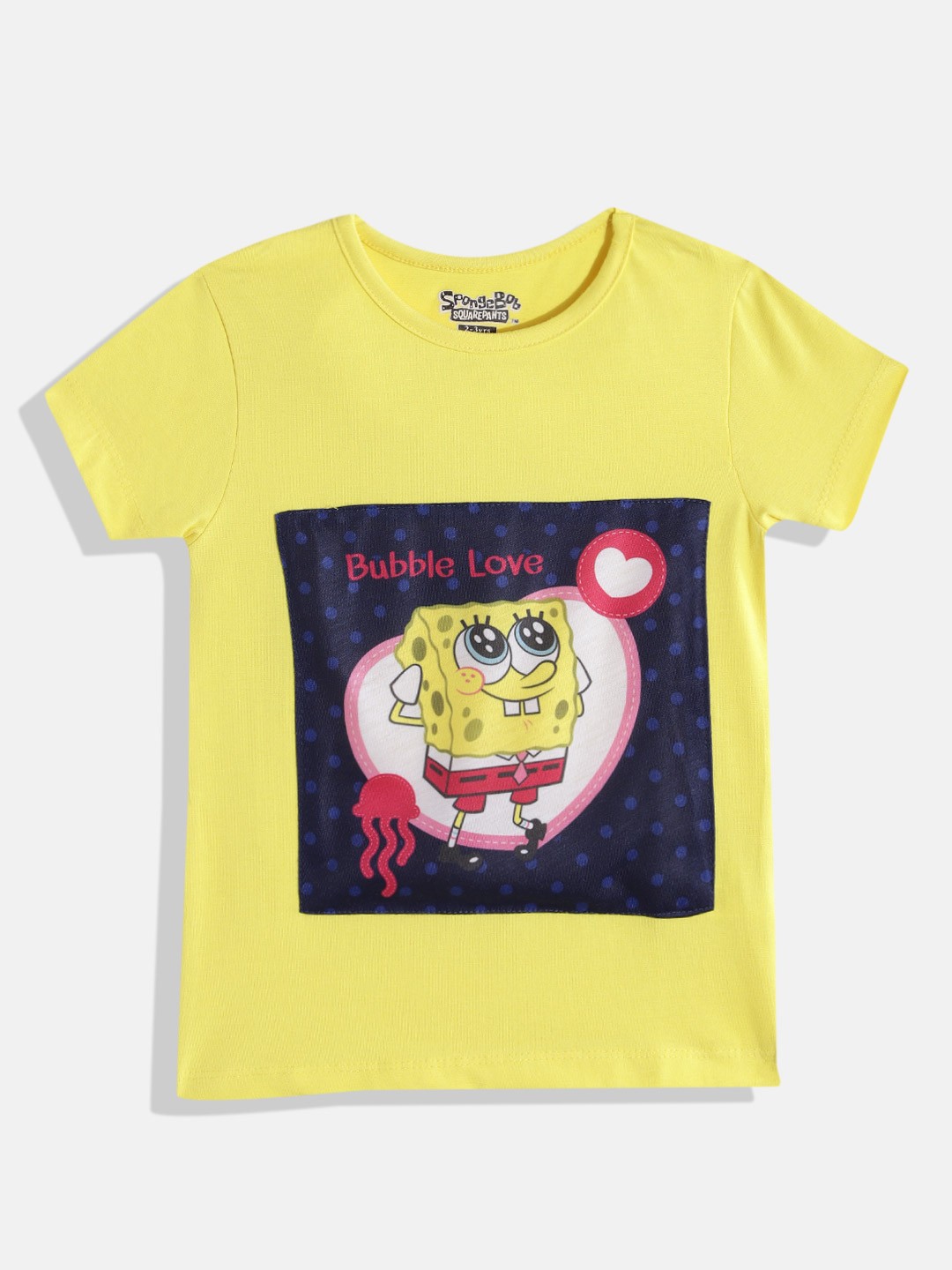

Eteenz Girls Cotton Spongebob & Typography Printed T-shirt, Yellow