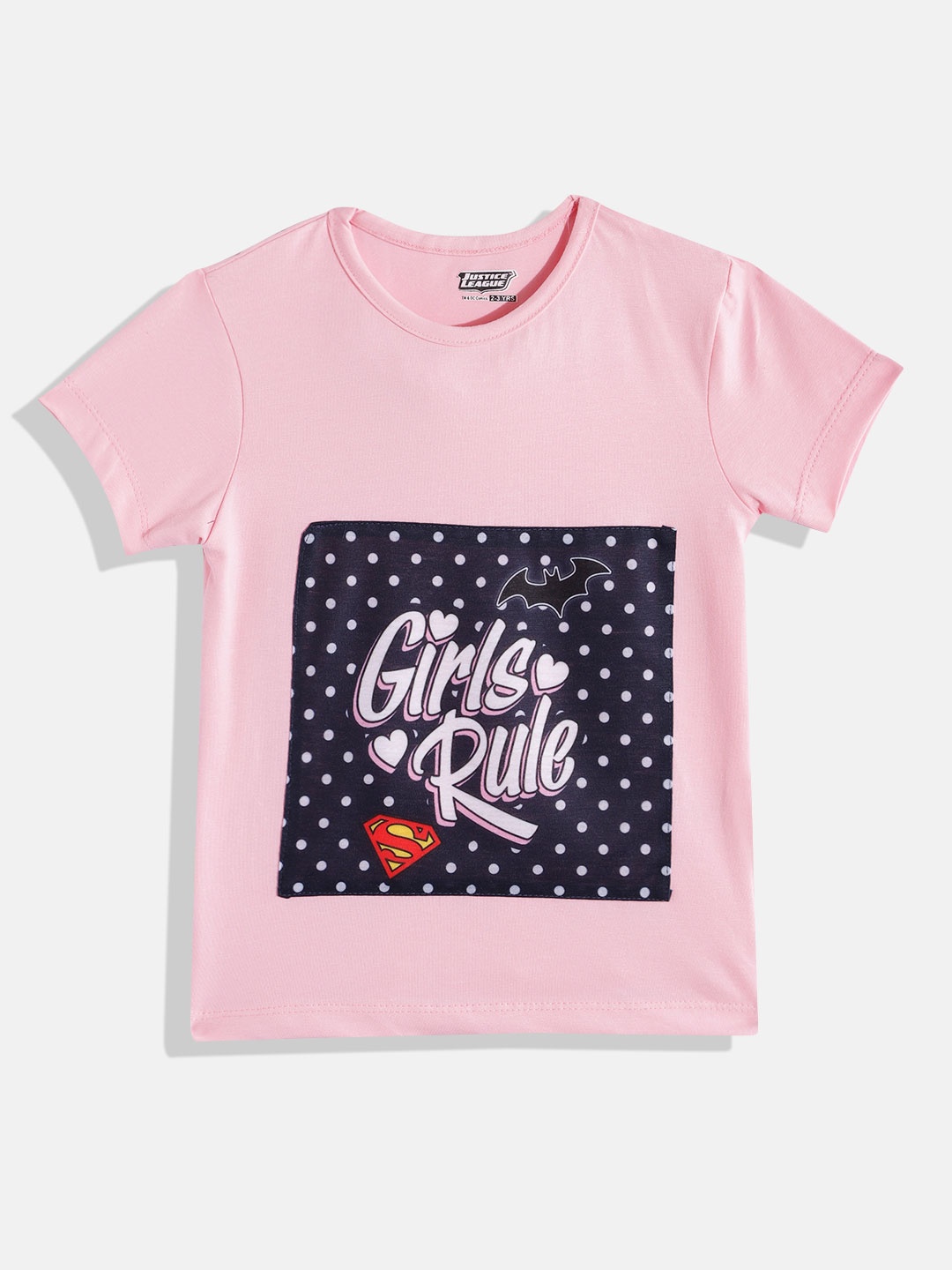 

Eteenz Girls Cotton Justice League & Typography Printed T-shirt, Pink