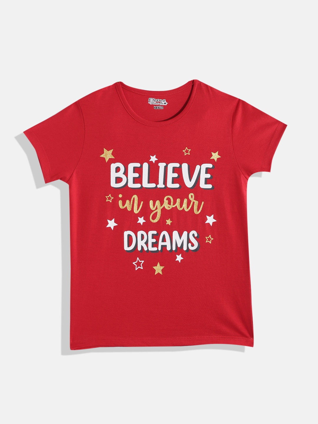 

Eteenz Girls Cotton Typography Printed T-shirt, Red