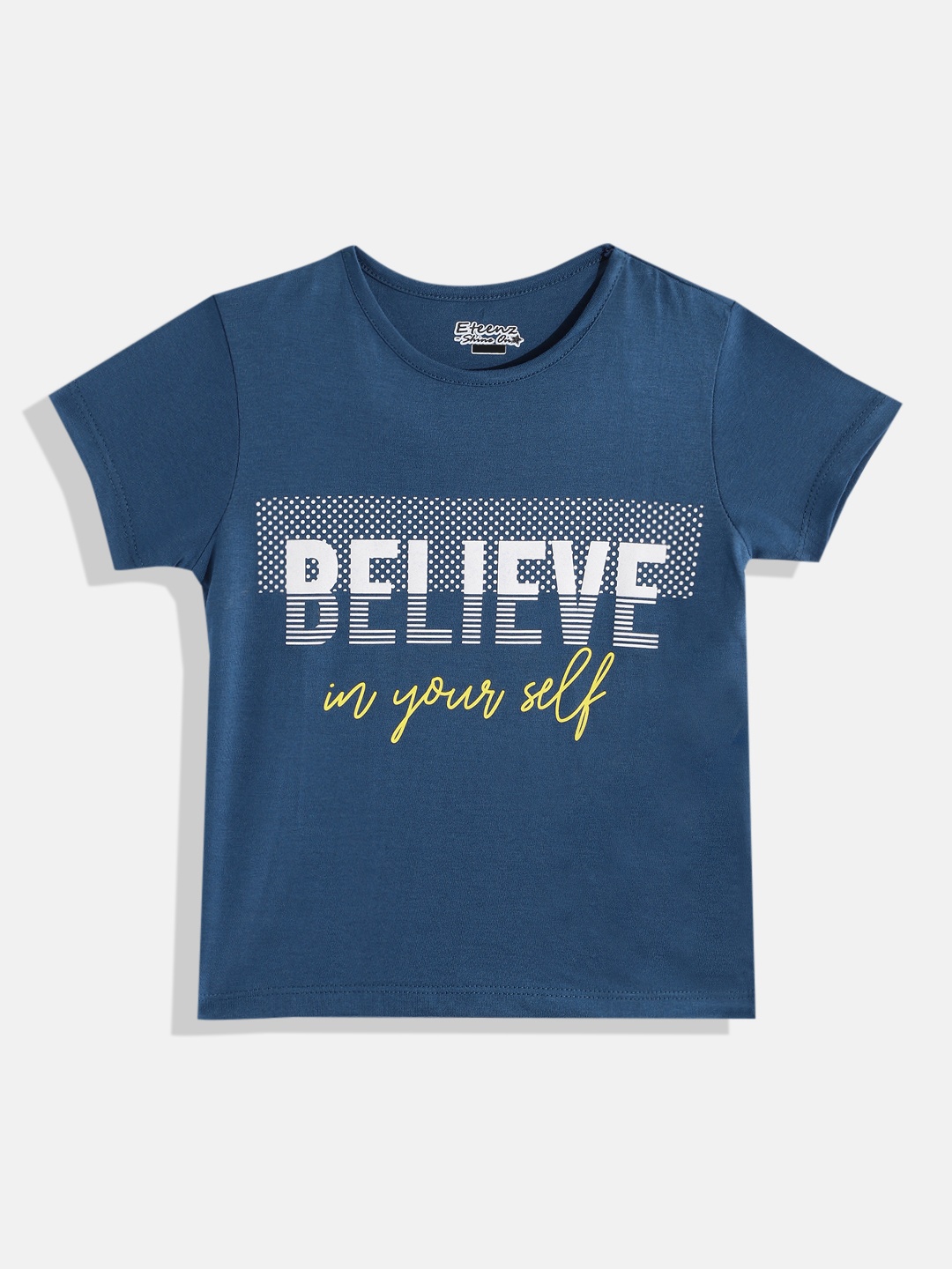 

Eteenz Girls Cotton Typography Printed T-shirt, Blue