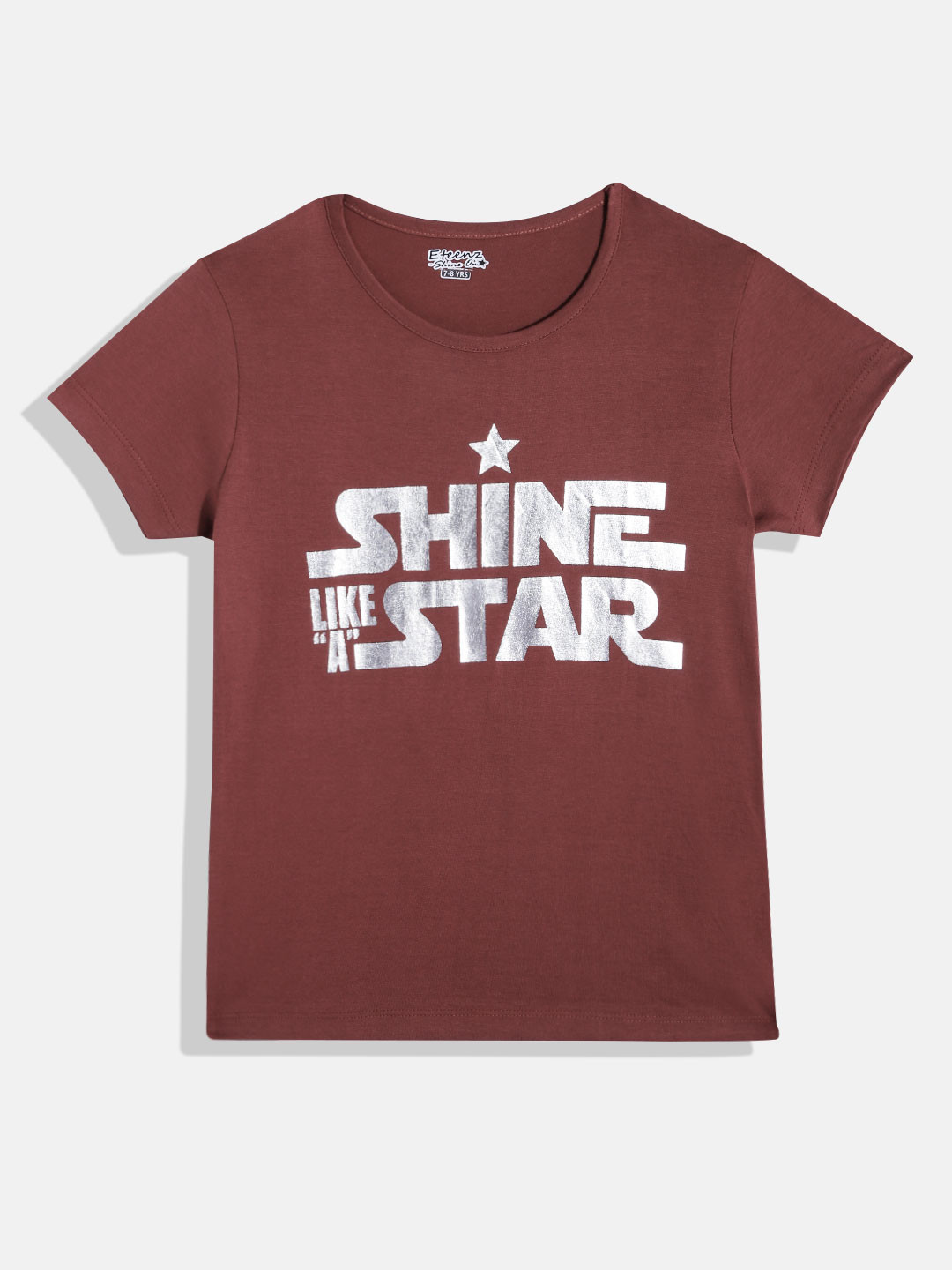 

Eteenz Girls Premium Cotton Typography Printed T-shirt, Brown