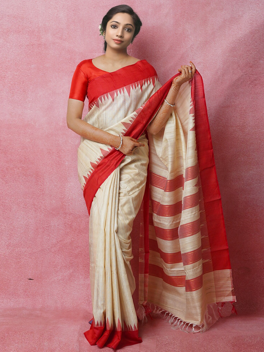 

Unnati Silks Jute Silk Tussar Saree, Cream