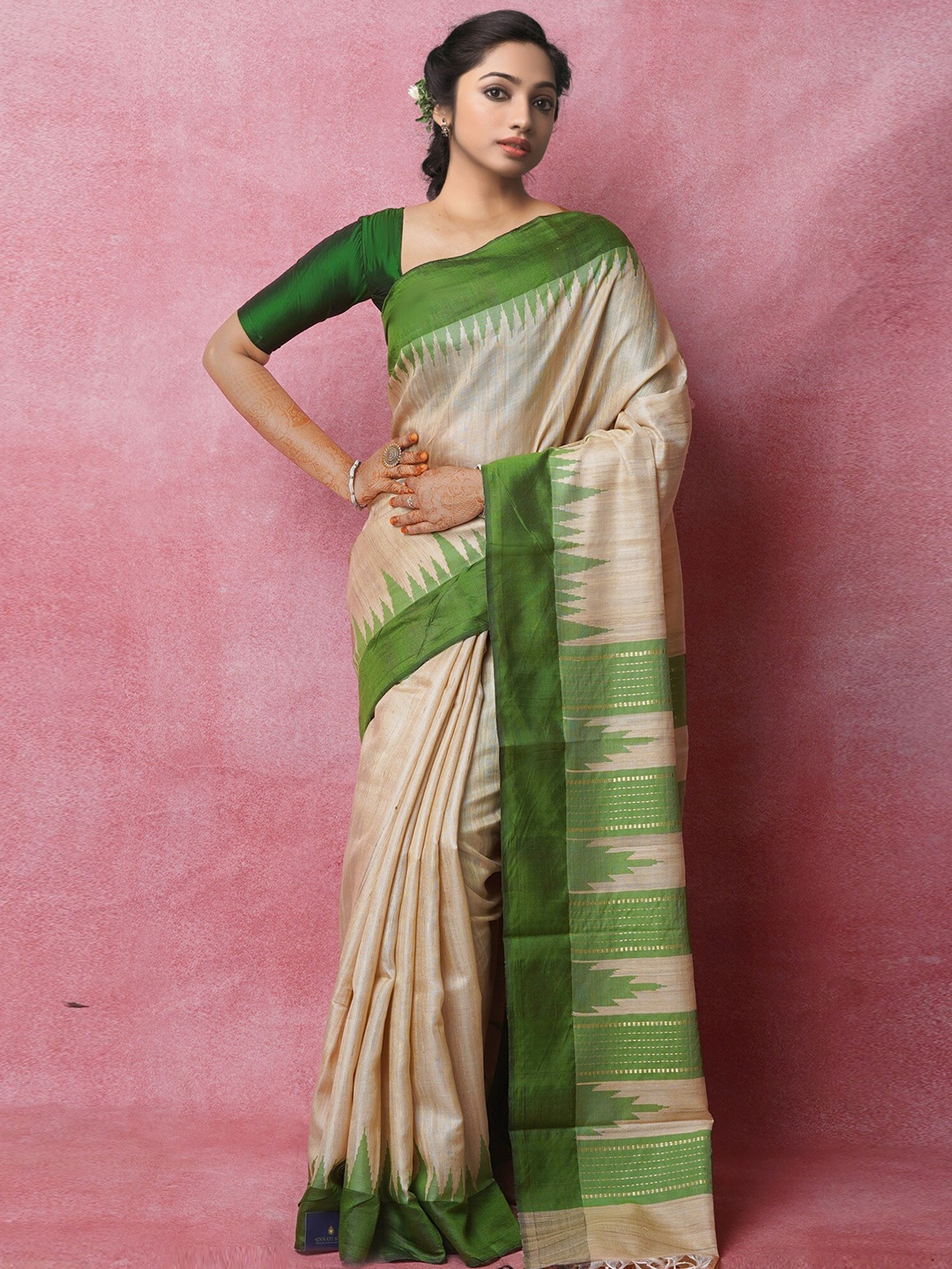 

Unnati Silks Jute Silk Tussar Saree, Cream