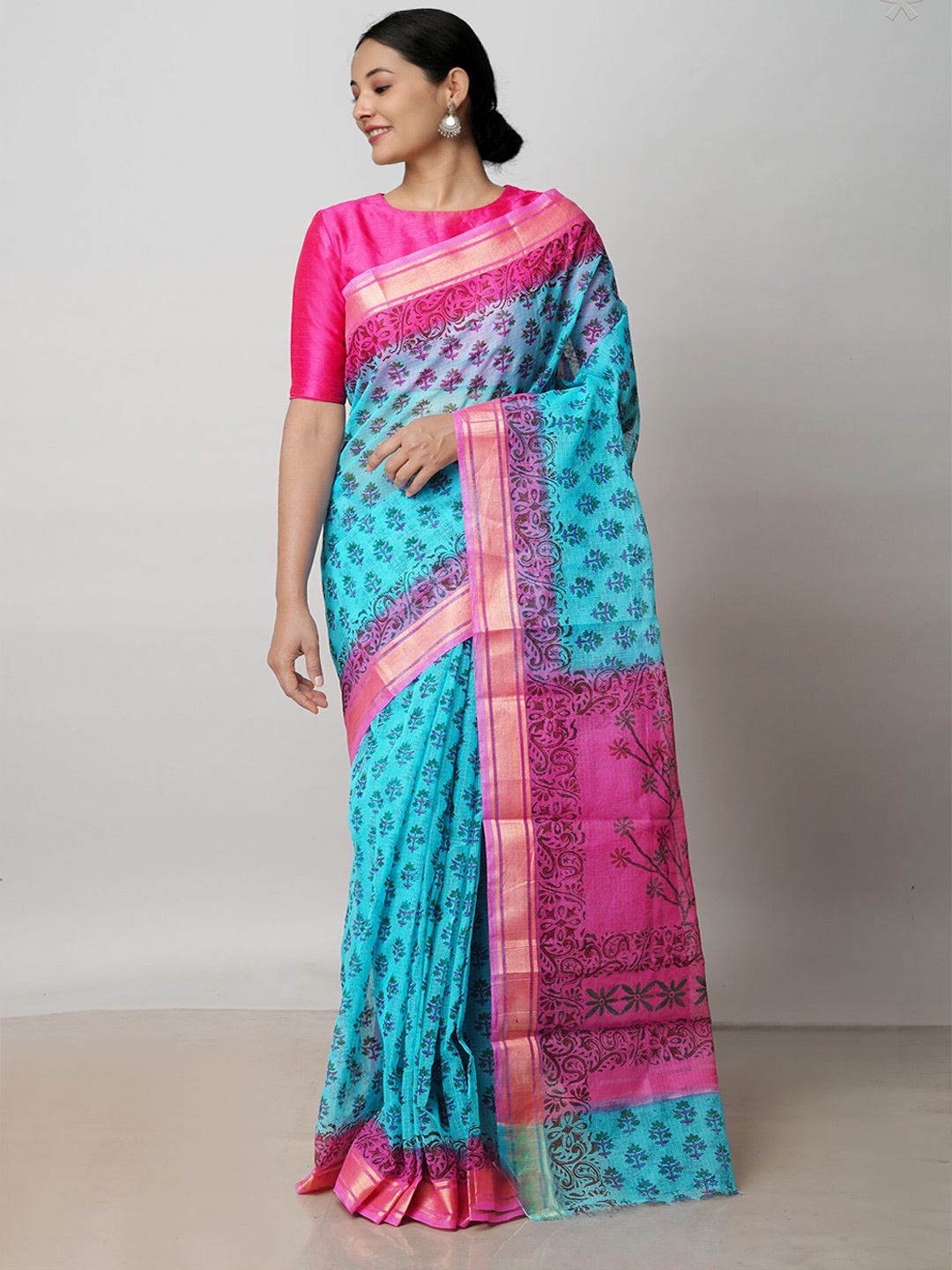 

Unnati Silks Ethnic Motifs Printed Pure Cotton Kota Saree, Blue