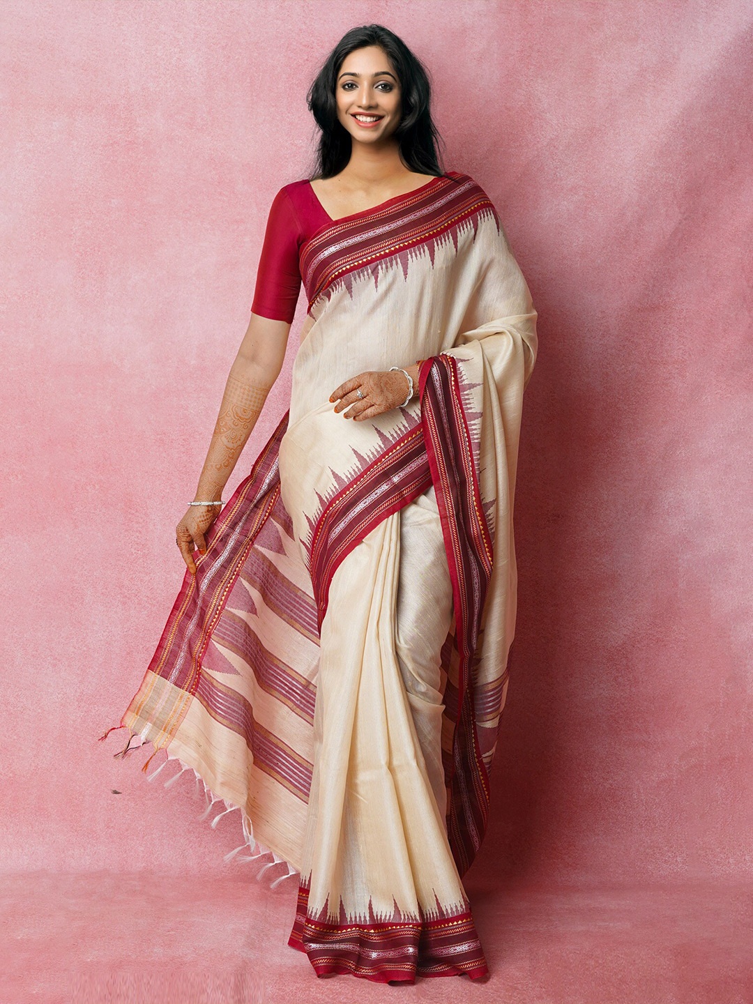 

Unnati Silks Jute Silk Tussar Saree, Cream
