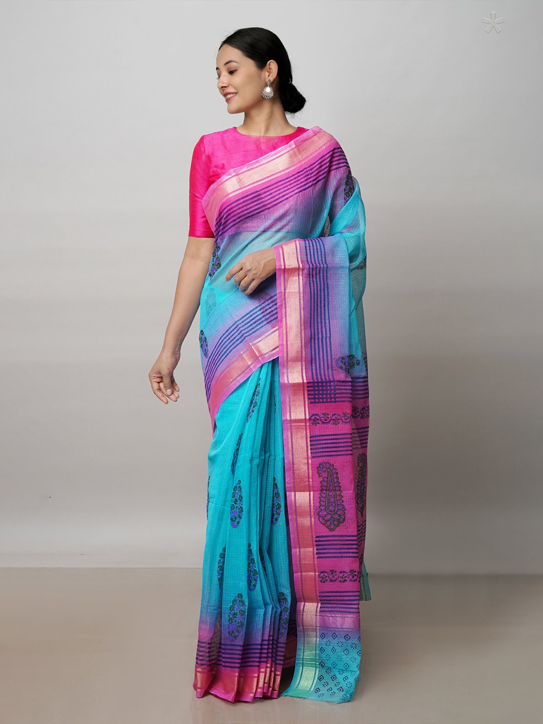 

Unnati Silks Paisley Zari Pure Cotton Kota Saree, Blue