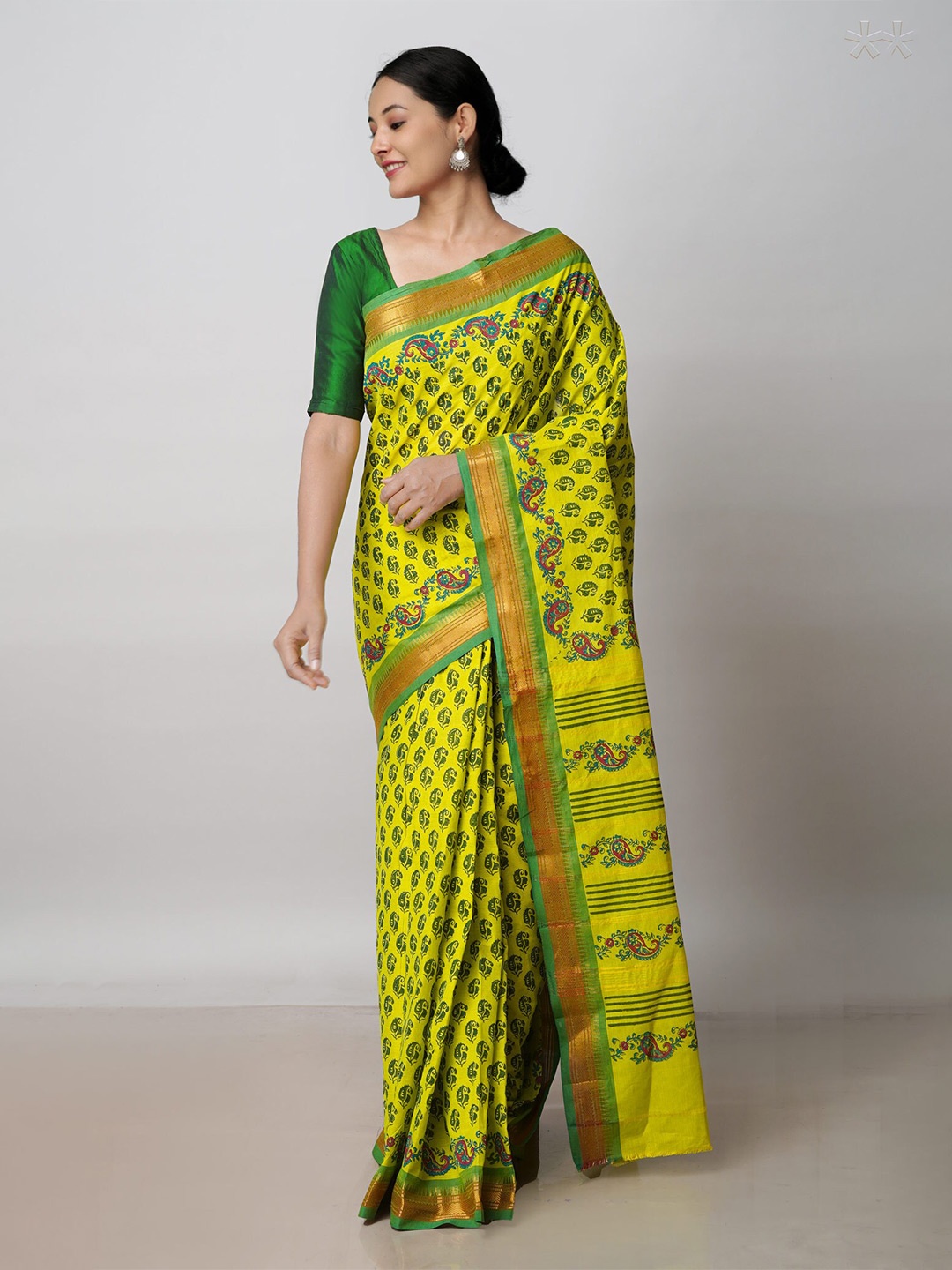 

Unnati Silks Ethnic Motifs Zari Pure Cotton Chettinad Saree, Yellow