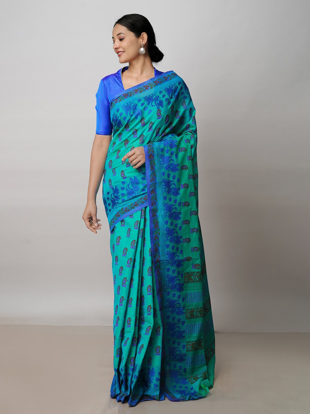

Unnati Silks Ethnic Motifs Pure Cotton Handloom Chettinad Saree, Green