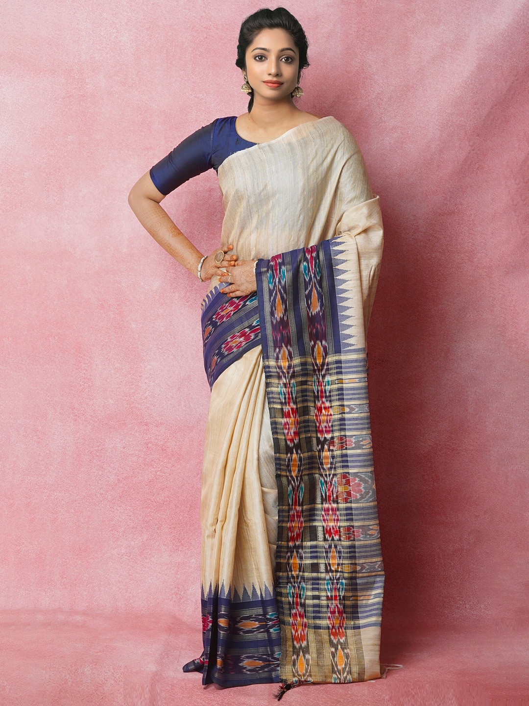 

Unnati Silks Zari Jute Silk Tussar Saree, Cream