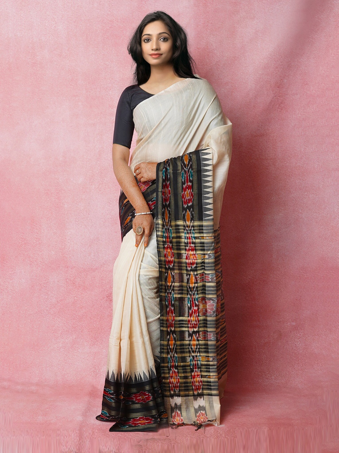 

Unnati Silks Zari Jute Silk Tussar Saree, Cream