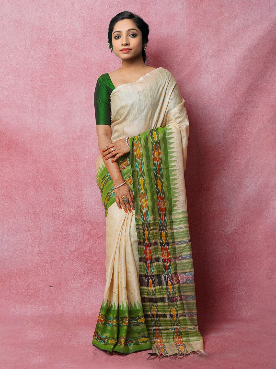 

Unnati Silks Zari Jute Silk Tussar Saree, Cream