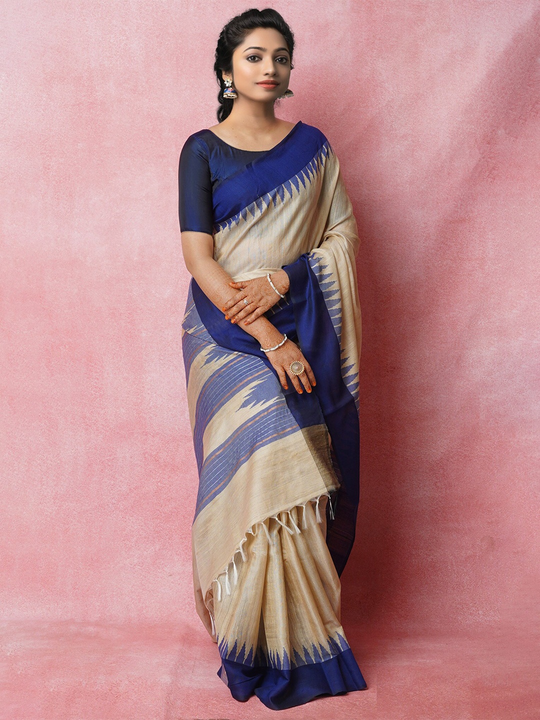 

Unnati Silks Jute Silk Tussar Saree, Cream