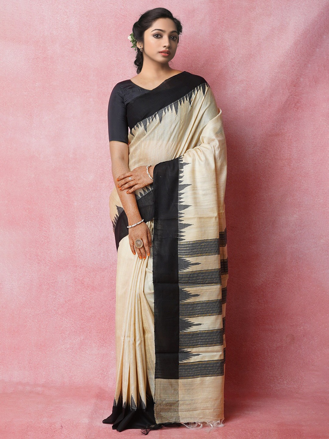 

Unnati Silks Zari Jute Silk Tussar Saree, Cream