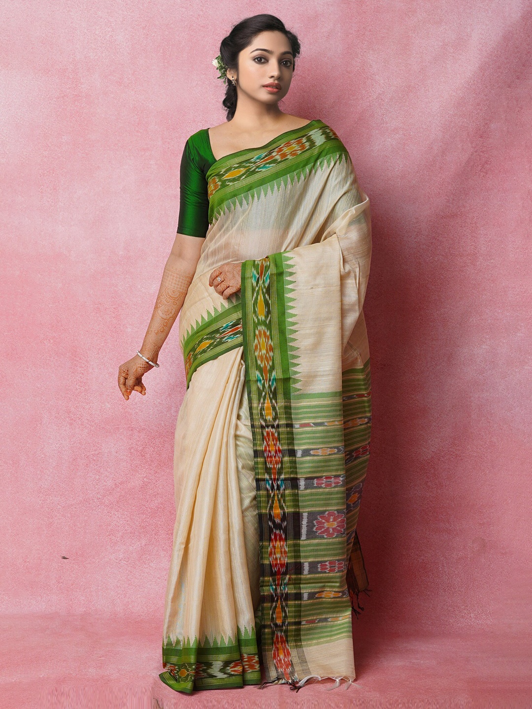 

Unnati Silks Zari Jute Silk Tussar Saree, Cream