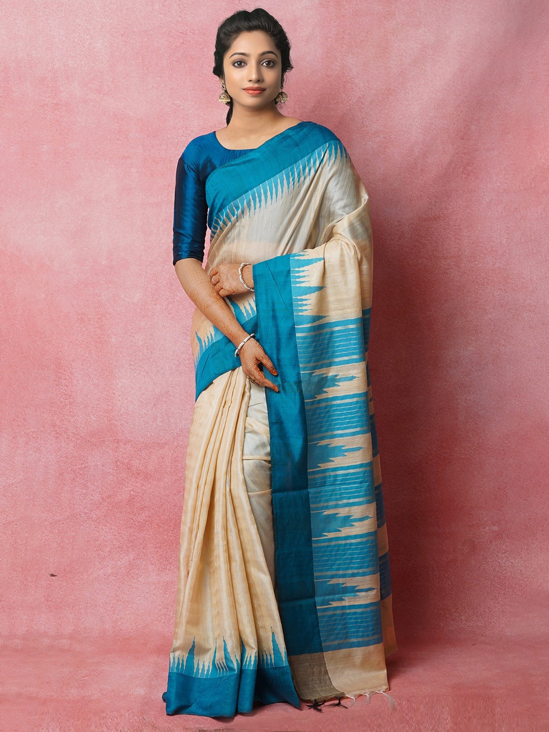 

Unnati Silks Zari Jute Silk Tussar Saree, Cream