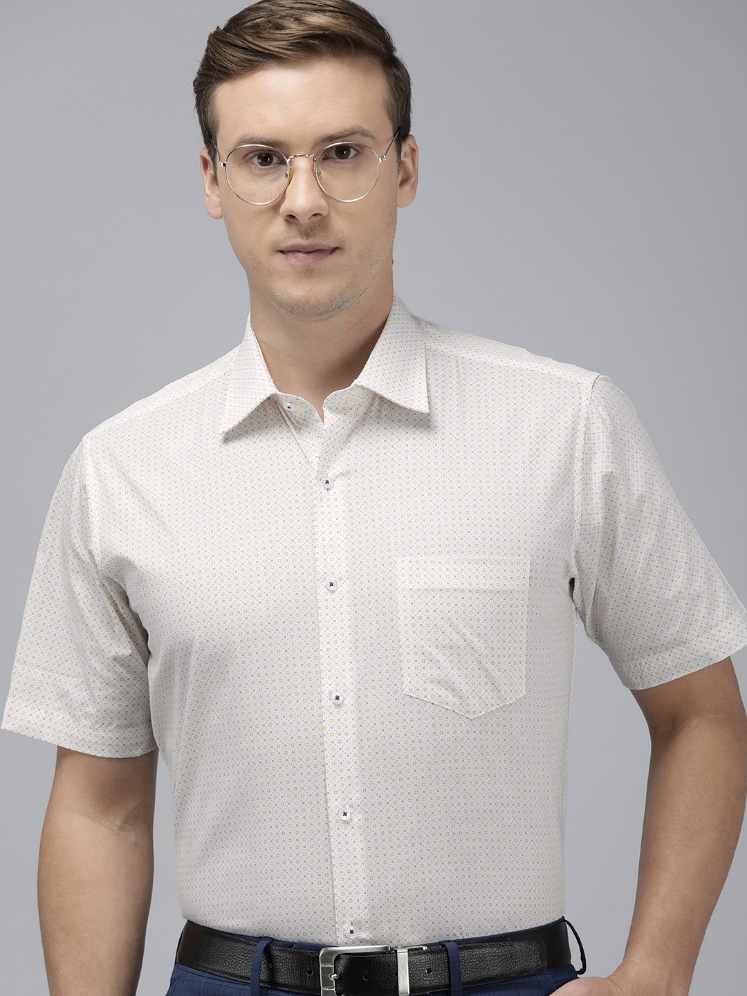 

Van Heusen Men Pure Cotton Custom Opaque Printed Formal Shirt, White