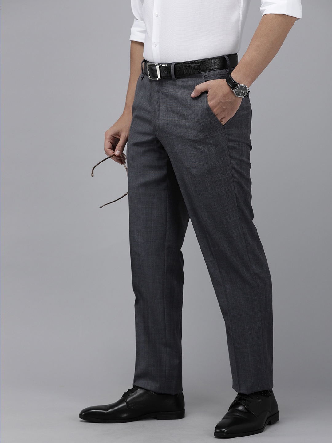 

Van Heusen Men Textured Custom Formal Trousers, Blue