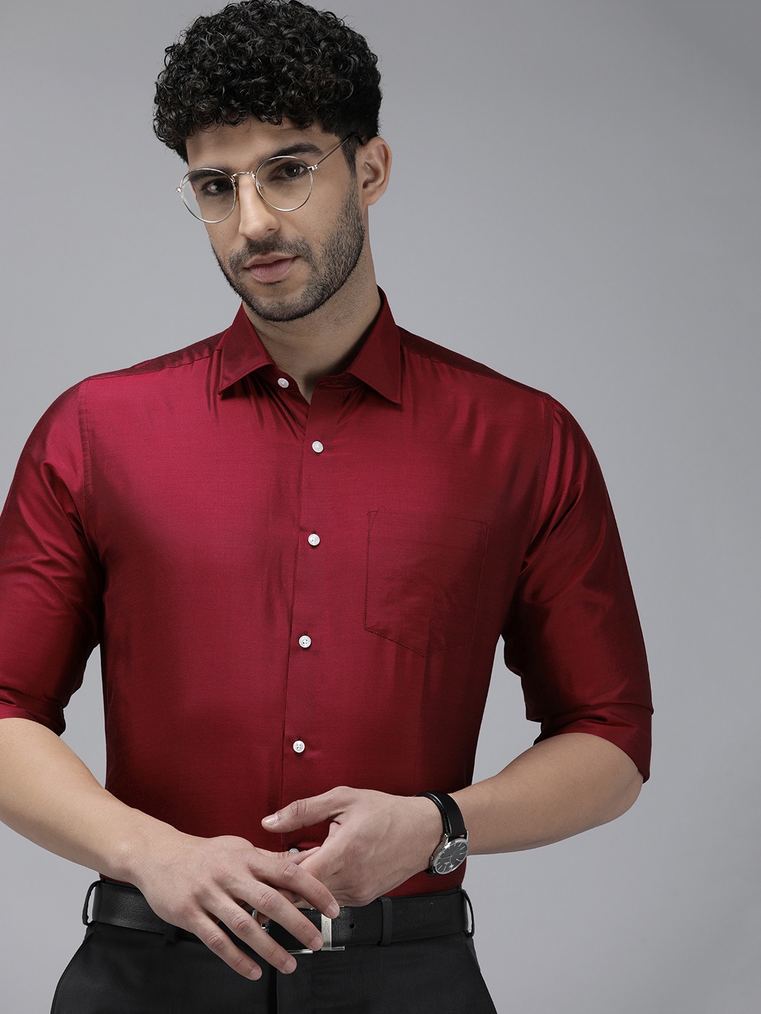 Van Heusen Custom Pure Silk Formal Shirt, Maroon